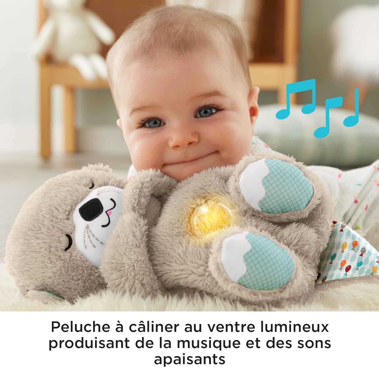 Fisher-Price Ma Loutre Câlins Bonne Nuit Peluche, Peluche Veilleuse Bébé Musicale et Lumineuse, Veilleuse Doudou Bruit Blanc – Image 4