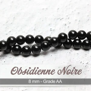 Perles Obsidienne Noire Grade AA – Ronde 8mm – 39cm