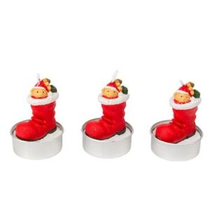 3 BOUGIES BOTTE DU PERE NOEL OURSON PAILL BLANCHES