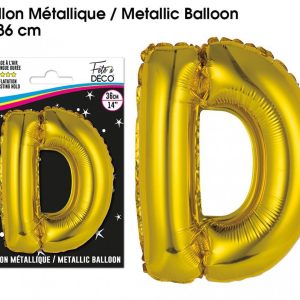 BALLON MÉTALLIQUE OR LETTRE “D” 36 CM