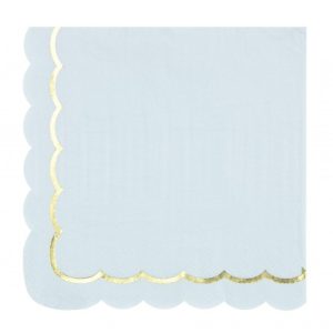 16 SERVIETTES FESTONNEES BLEU CIEL 33X33CM